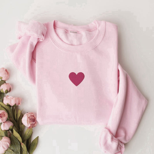 Eembroidered Custom Sweatshirts, Heart Valentine'S Day Embroidered Sweatshirt 2D Crewneck Sweatshirt Best Gift For Family, Christmas Gift