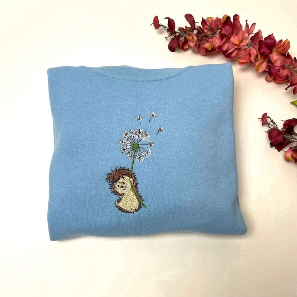 Eembroidered Custom Sweatshirts, Hedgehog Embroidered Sweatshirt 2D Crewneck Sweatshirt For Men And Women, Christmas Gift