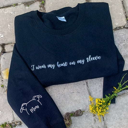 Eembroidered Custom Sweatshirts, I Wear My Heart On My Sleeve Dog 2 Sweatshirt With Dog Ear On Sleeve, Christmas Gift