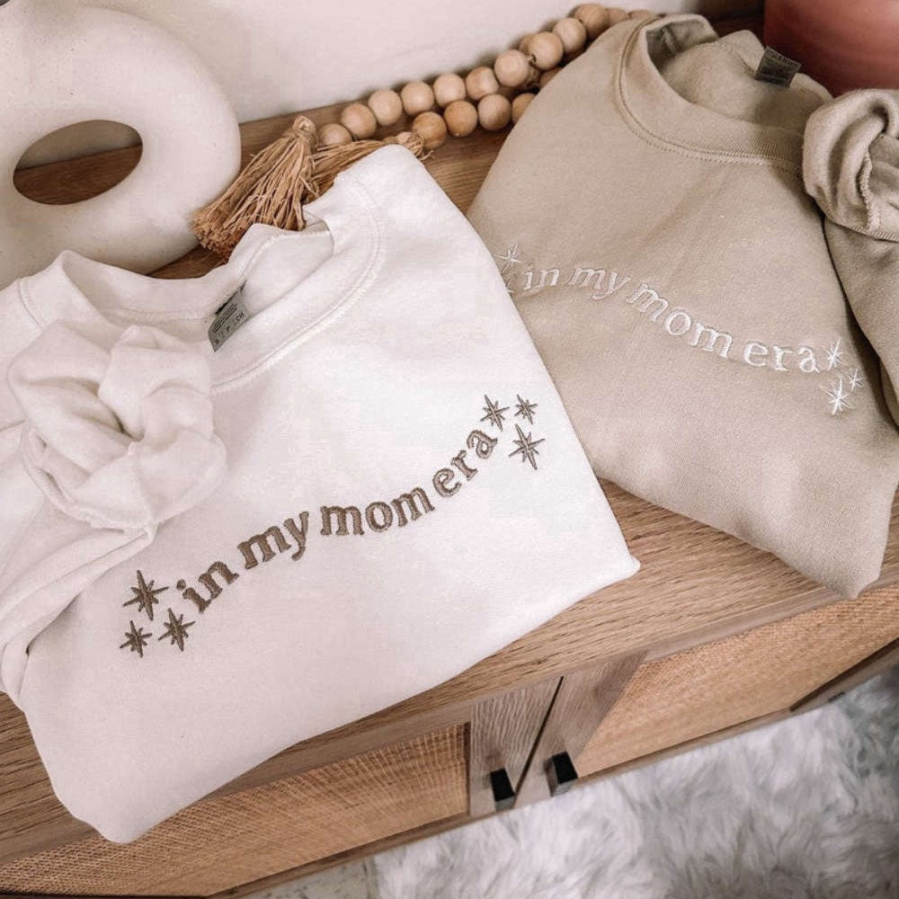 Eembroidered Custom Sweatshirts, In My Mom Era Embroidered Sweatshirt 2D Crewneck Sweatshirt For Men Women, Christmas Gift
