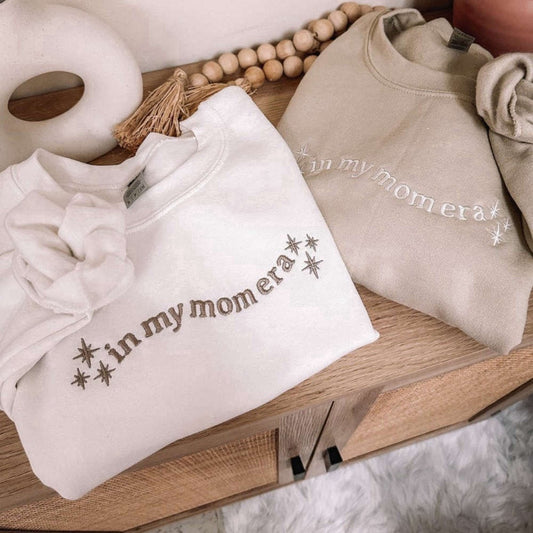 Eembroidered Custom Sweatshirts, In My Mom Era Embroidered Sweatshirt 2D Crewneck Sweatshirt For Men Women, Christmas Gift