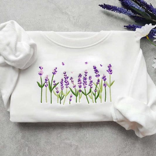 Eembroidered Custom Sweatshirts, Lavender Embroidered Sweatshirt 2D Crewneck Sweatshirt For Men And Women, Christmas Gift