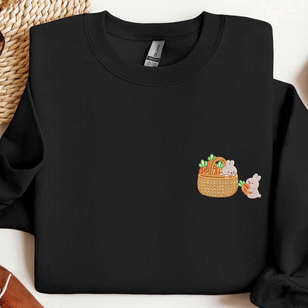 Eembroidered Custom Sweatshirts, Lovely Rabbit Embroidered Sweatshirt, Carrot Embroidery Sweatshirt For Women, Christmas Gift