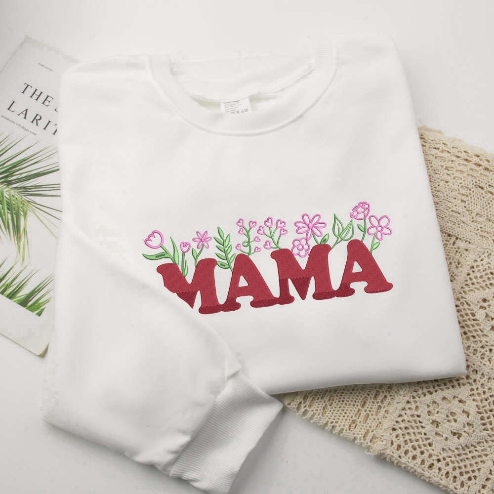Eembroidered Custom Sweatshirts, Mama Embroidered Sweater Mother'S Day Gift Embroidered Sweater For Family, Christmas Gift