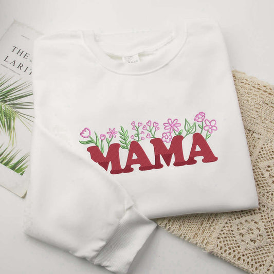 Eembroidered Custom Sweatshirts, Mama Embroidered Sweater Mother'S Day Gift Embroidered Sweater For Family, Christmas Gift