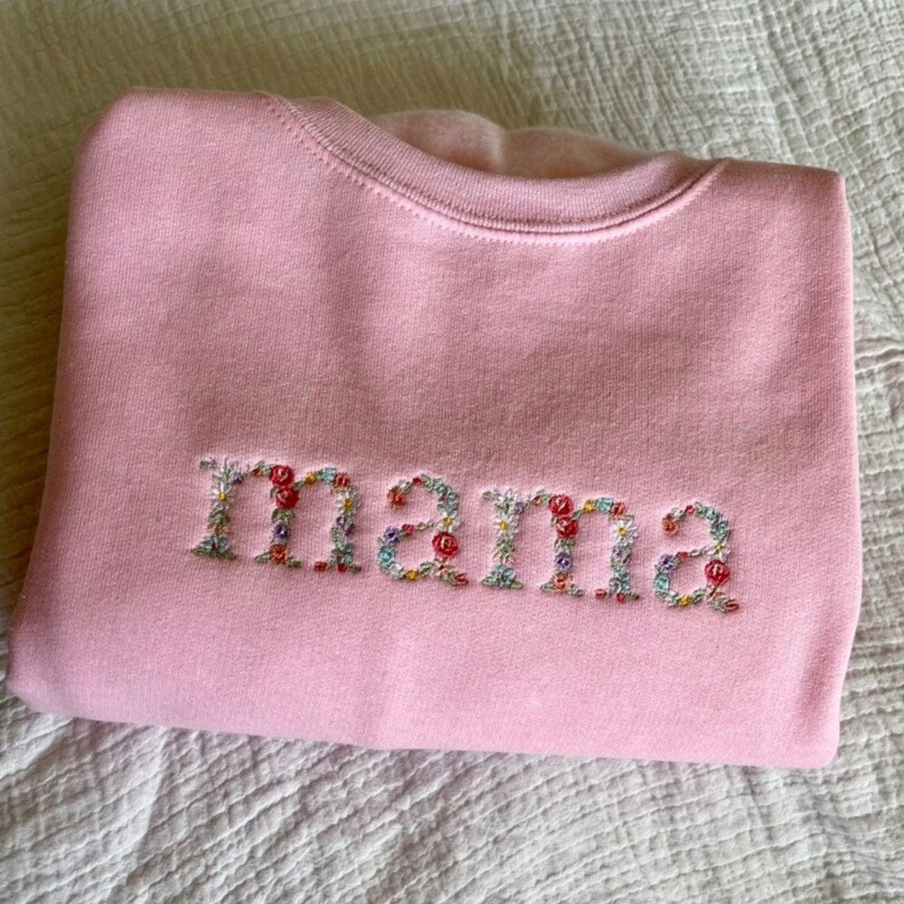 Eembroidered Custom Sweatshirts, Mama Floral Sweatshirt, Embroidered Sweatshirt Floral Letters, The Best Gift For Mama, Christmas Gift