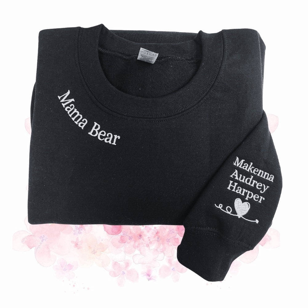 Eembroidered Custom Sweatshirts, Mama Sweatshirt Embroidered, Custom Mama Sweatshirt With Kids Names, Heart On Sleeve, Christmas Gift