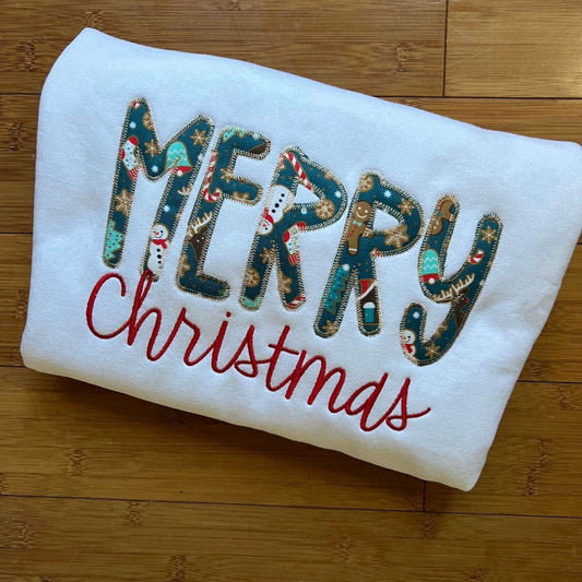 Eembroidered Custom Sweatshirts, Merry Christmas Applique Sweatshirt, For Holidays, Christmas Gift