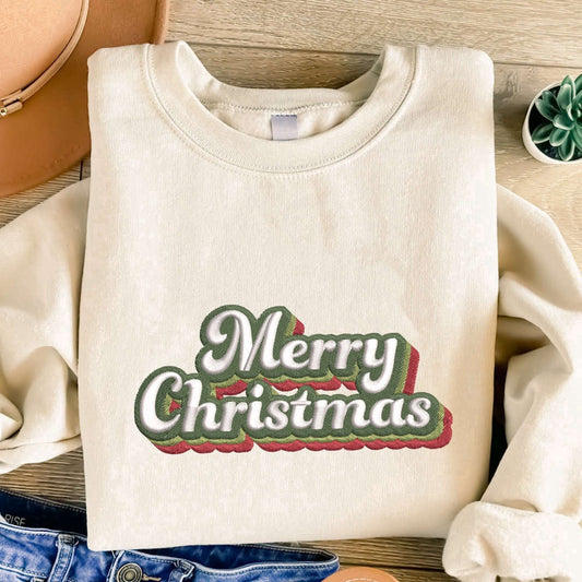Eembroidered Custom Sweatshirts, Merry Christmas Embroidered Sweatshirt, Christmas Embroidered Sweatshirt For Family, Christmas Gift