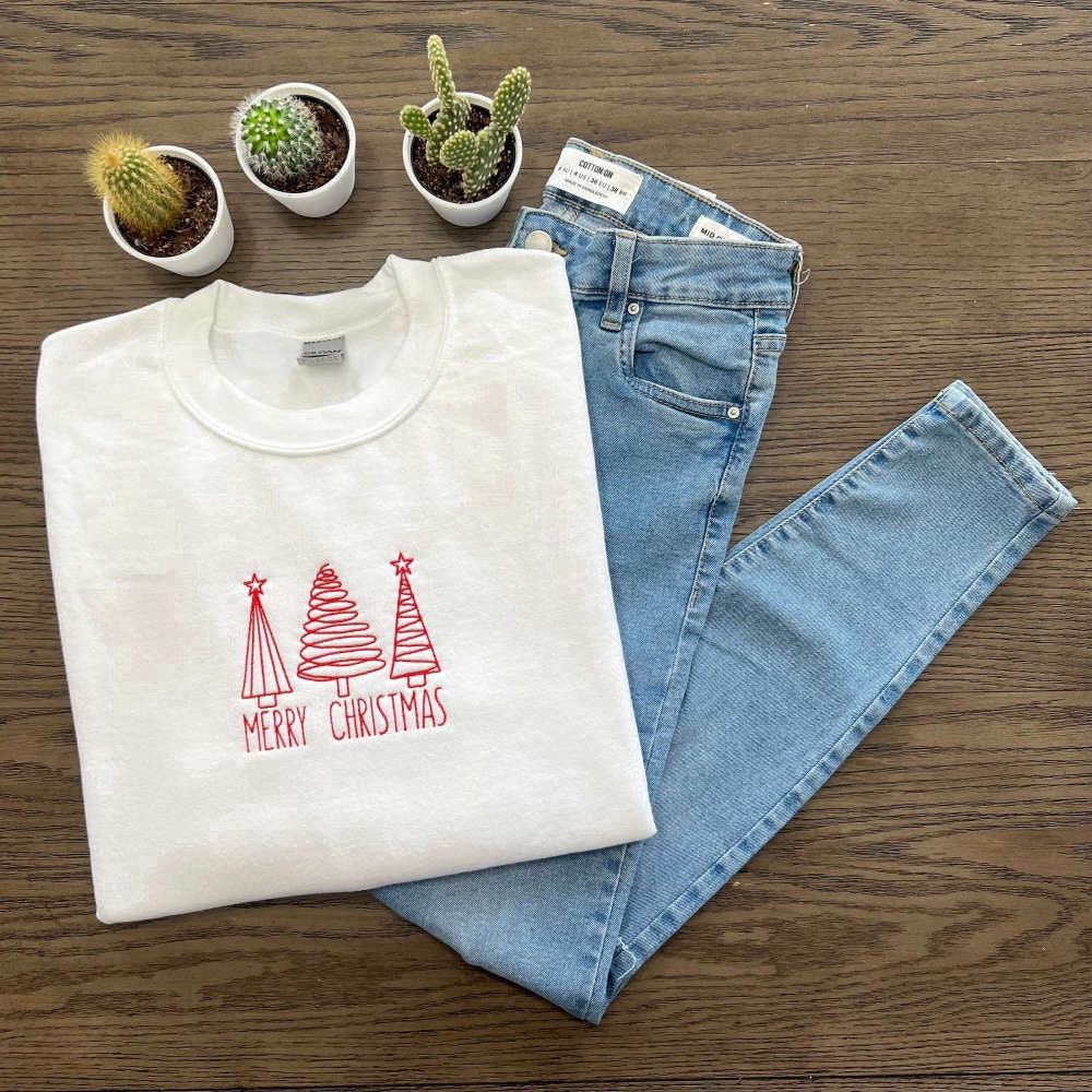 Eembroidered Custom Sweatshirts, Merry Christmas Sweatshirt, Embroidered Sweatshirt, Gift For Christmas, Christmas Gift