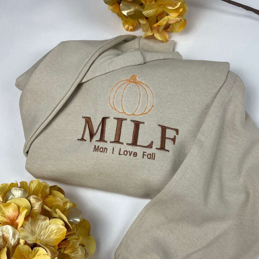 Eembroidered Custom Sweatshirts, Milf Embroidered Sweatshirt 2D Crewneck Sweatshirt Gift For Family, Christmas Gift