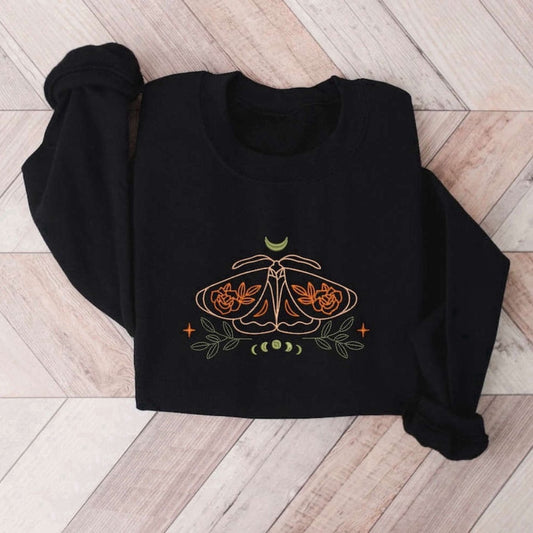 Eembroidered Custom Sweatshirts, Moth Embroidered Sweatshirt 2D Crewneck Sweatshirt, For Men And Women, Christmas Gift