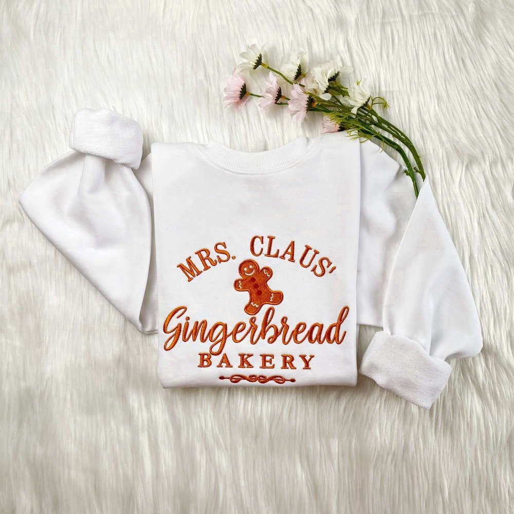 Eembroidered Custom Sweatshirts, Mrs. Clause Gingerbread Embroidered Sweatshirt, Embroidered Sweatshirt For Christmas, Christmas Gift