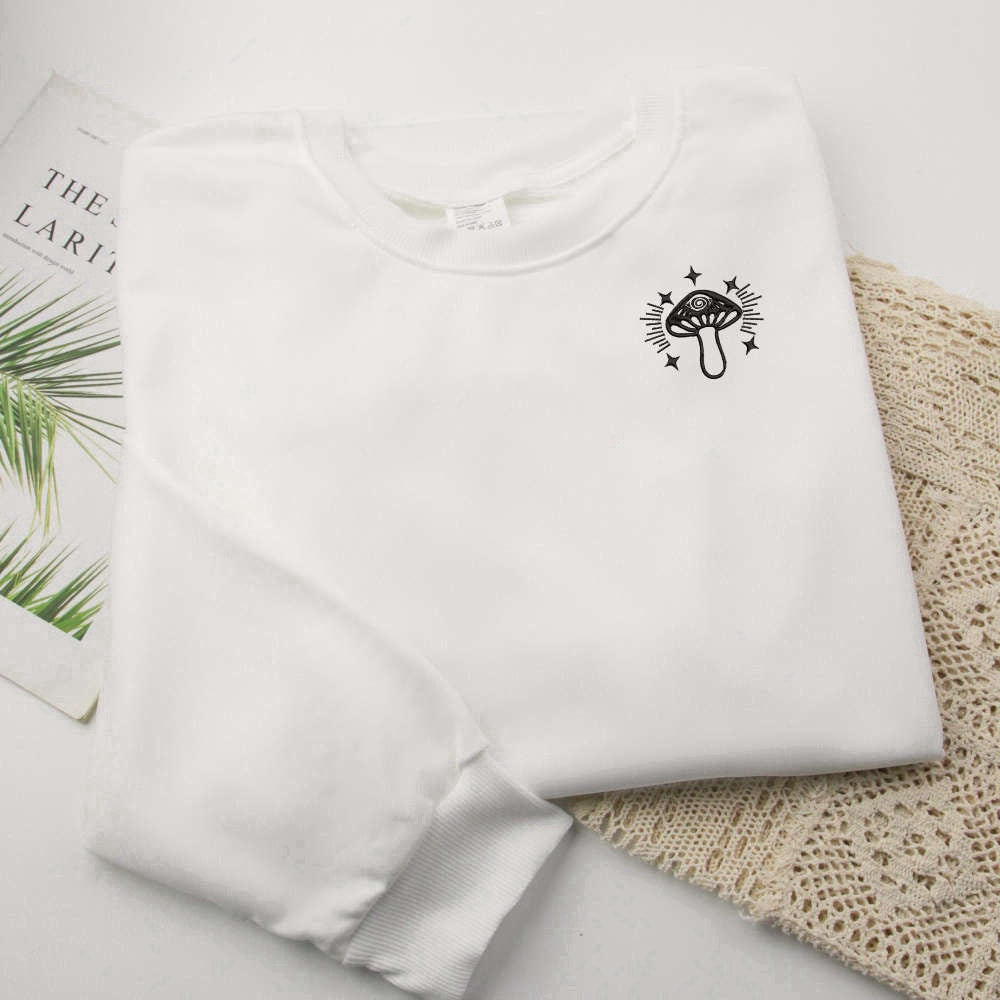 Eembroidered Custom Sweatshirts, Mushroom Embroidered Crewneck, Embroidered Sweatshirts For Music Lovers, Christmas Gift