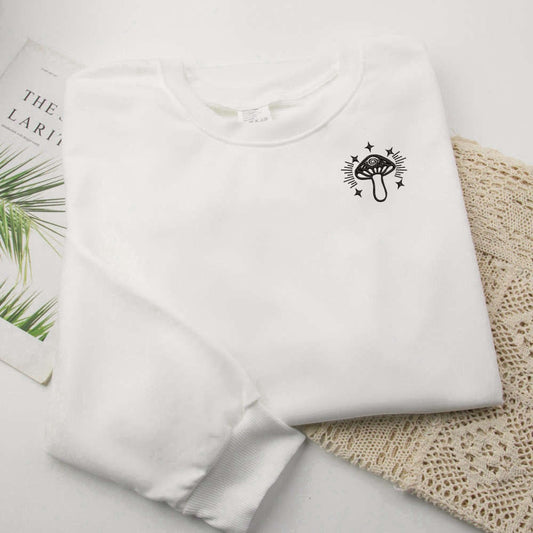 Eembroidered Custom Sweatshirts, Mushroom Embroidered Crewneck, Embroidered Sweatshirts For Music Lovers, Christmas Gift
