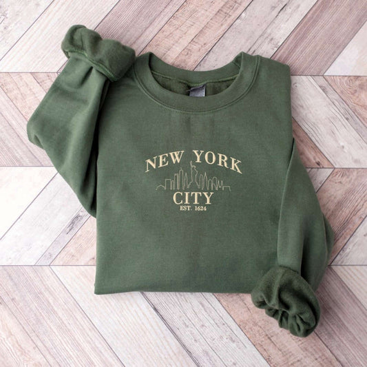 Eembroidered Custom Sweatshirts, New York Embroidered Sweatshirt 2D Crewneck Sweatshirt For Men And Women, Christmas Gift