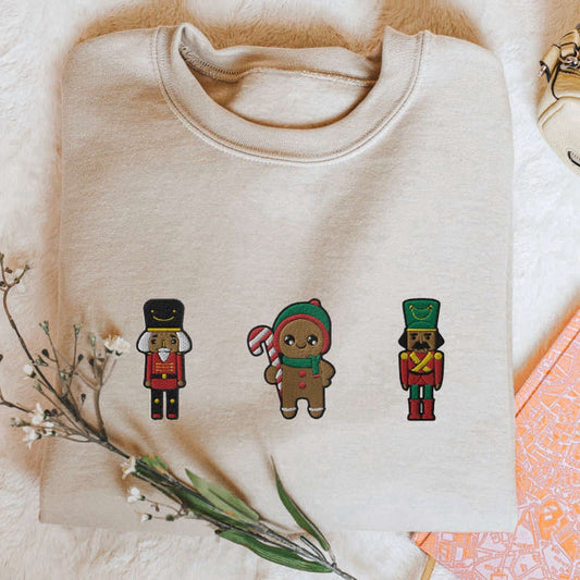 Eembroidered Custom Sweatshirts, Nutcracker Sweatshirt Embroidered Gingerbread Man Sweater, Gift For Christmas, Christmas Gift