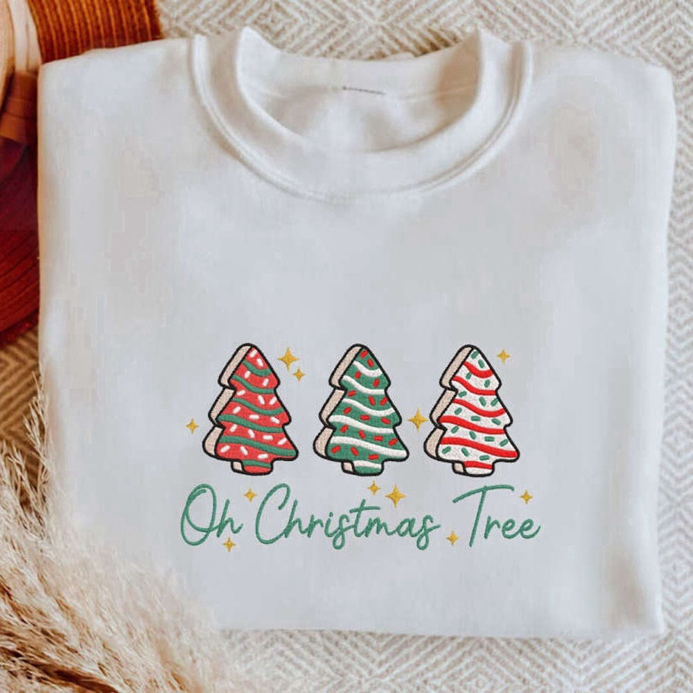 Eembroidered Custom Sweatshirts, Oh Christmas Tree Embroidered Sweatshirt, Christmas Sweatshirt Gift For Family, Christmas Gift