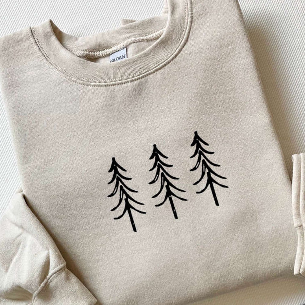 Eembroidered Custom Sweatshirts, Pine Tree Trio Embroidered Crewneck Sweatshirt, Christmas Embroidery Sweater For Family, Christmas Gift