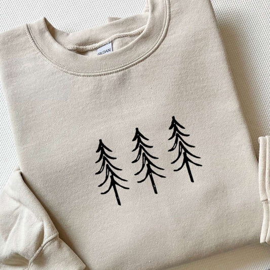 Eembroidered Custom Sweatshirts, Pine Tree Trio Embroidered Crewneck Sweatshirt, Christmas Embroidery Sweater For Family, Christmas Gift