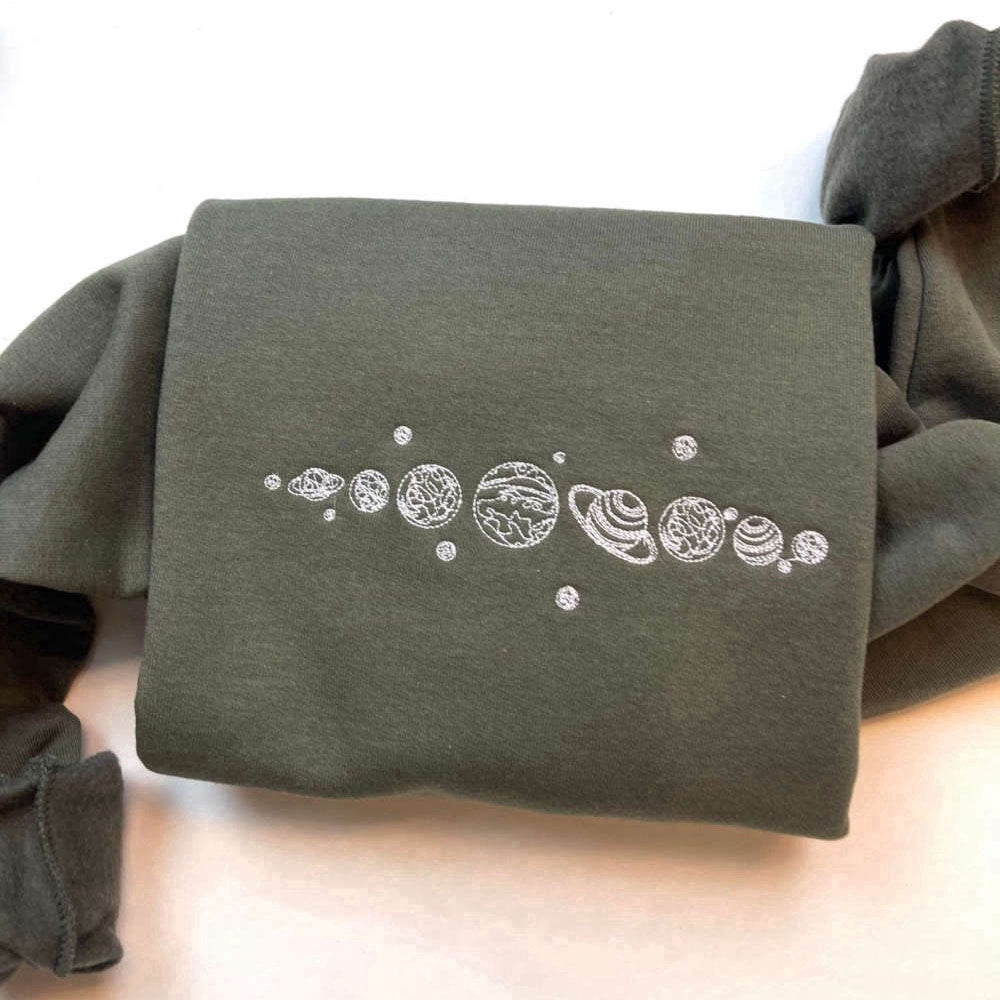 Eembroidered Custom Sweatshirts, Planets Embroidered Sweatshirt 2D Crewneck Sweatshirt For Family, Christmas Gift
