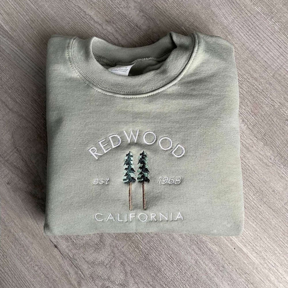 Eembroidered Custom Sweatshirts, Redwood Embroidered Sweatshirt 2D Crewneck Sweatshirt Best Gift For Family, Christmas Gift