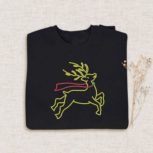 Eembroidered Custom Sweatshirts, Reindeer Embroidered Halloween Sweatshirt 2D Crewneck Sweatshirt For Men Women, Christmas Gift