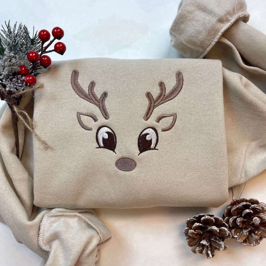 Eembroidered Custom Sweatshirts, Reindeer Embroidered Sweatshirt, Christmas Sweatshirt, Gift For Christmas, Christmas Gift