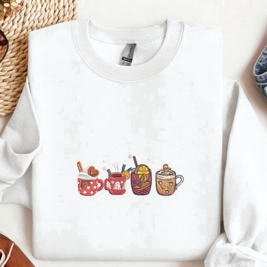 Eembroidered Custom Sweatshirts, Retro Pumpkin Cup Embroidered Sweatshirt 2D Crewneck Sweatshirt For Family, Christmas Gift
