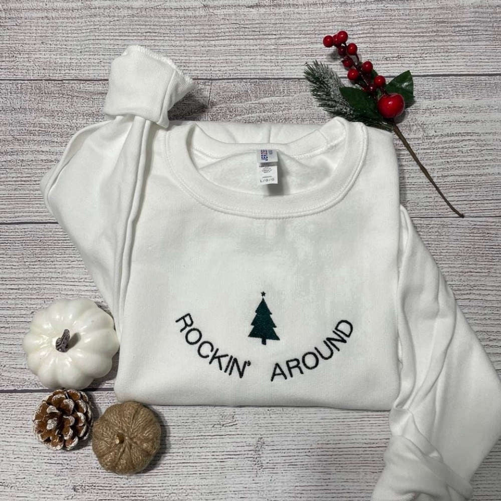Eembroidered Custom Sweatshirts, Rockin Around Christmas Tree Embroidered Sweatshirt, Christmas Tree Crewneck, Christmas Gift