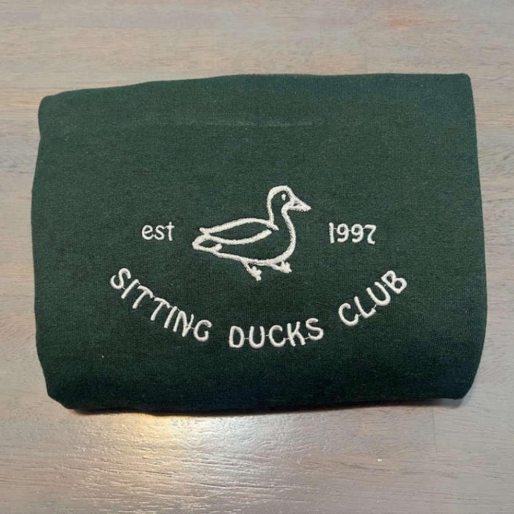 Eembroidered Custom Sweatshirts, Sitting Ducks Embroidered Sweatshirts 2D Crewneck Sweatshirt Gift For Family, Christmas Gift