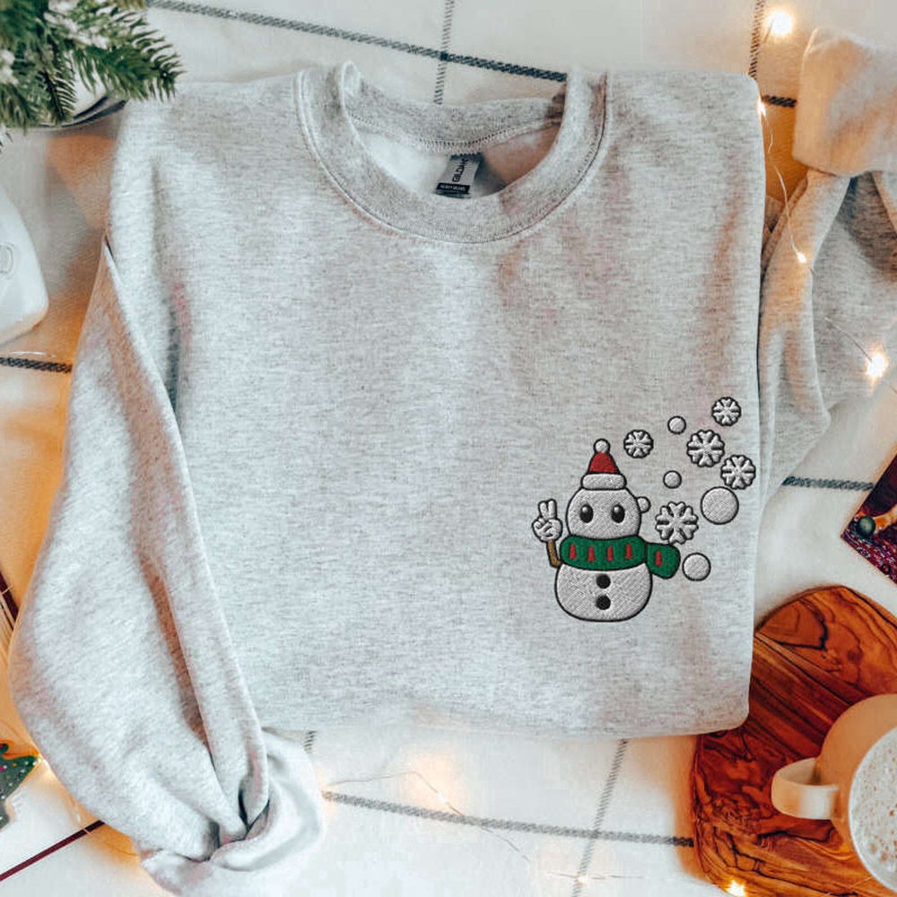 Eembroidered Custom Sweatshirts, Snowman Sweatshirt Embroidered Sweater, Snowman Pullover Cozy Snowman Crewneck For Family, Christmas Gift