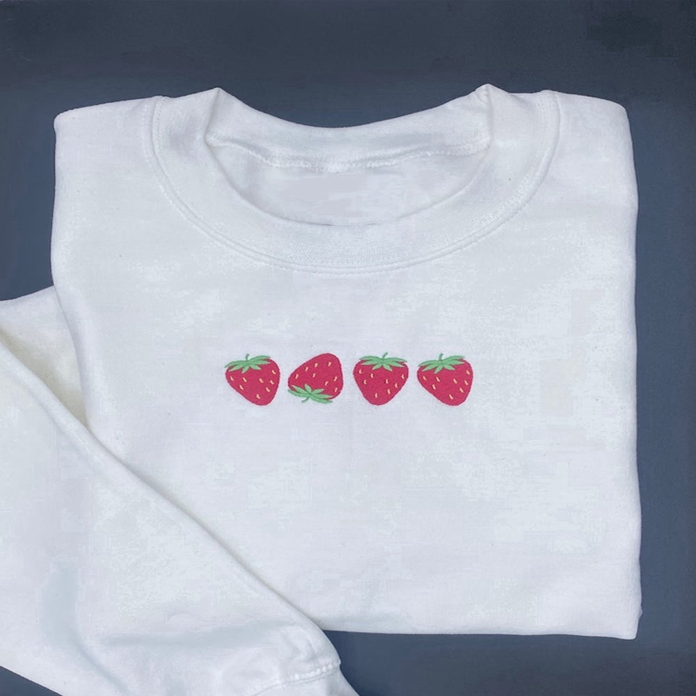 Eembroidered Custom Sweatshirts, Strawberry Embroidered Sweatshirt Crewneck Sweatshirt Best Gift For Family, Christmas Gift
