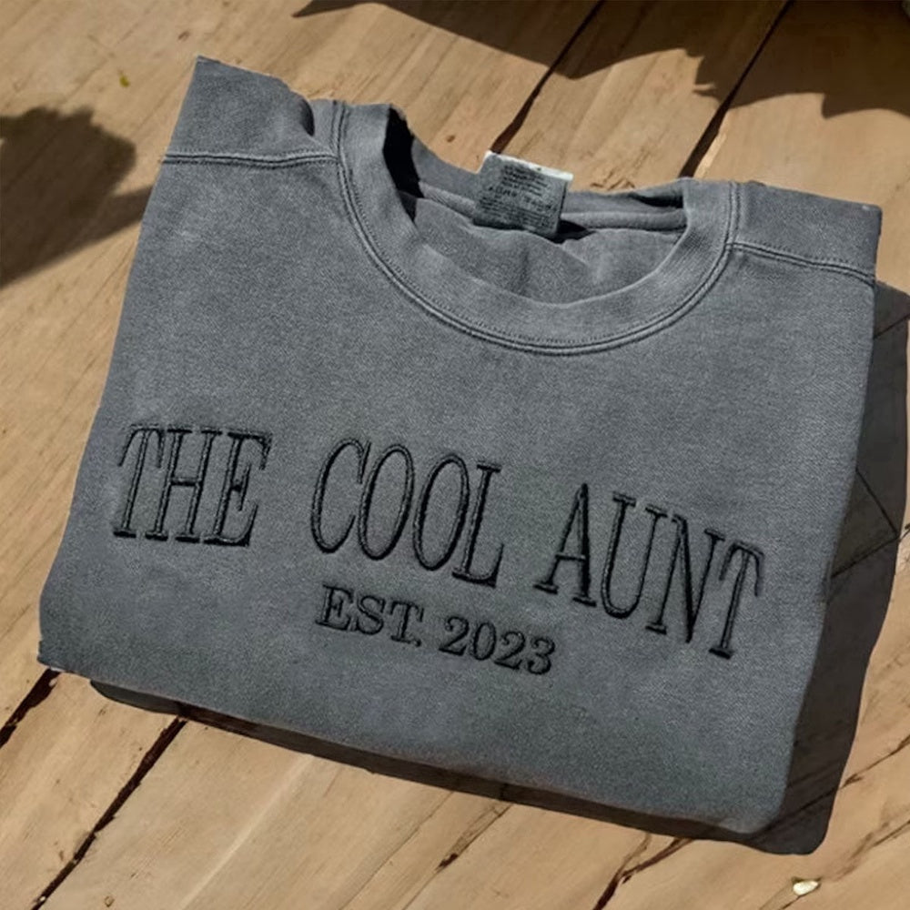 Eembroidered Custom Sweatshirts, The Cool Aunt Sweatshirt With Custom Est Year, Gift For Aunt With Embroidered, Christmas Gift