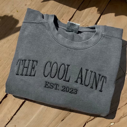 Eembroidered Custom Sweatshirts, The Cool Aunt Sweatshirt With Custom Est Year, Gift For Aunt With Embroidered, Christmas Gift