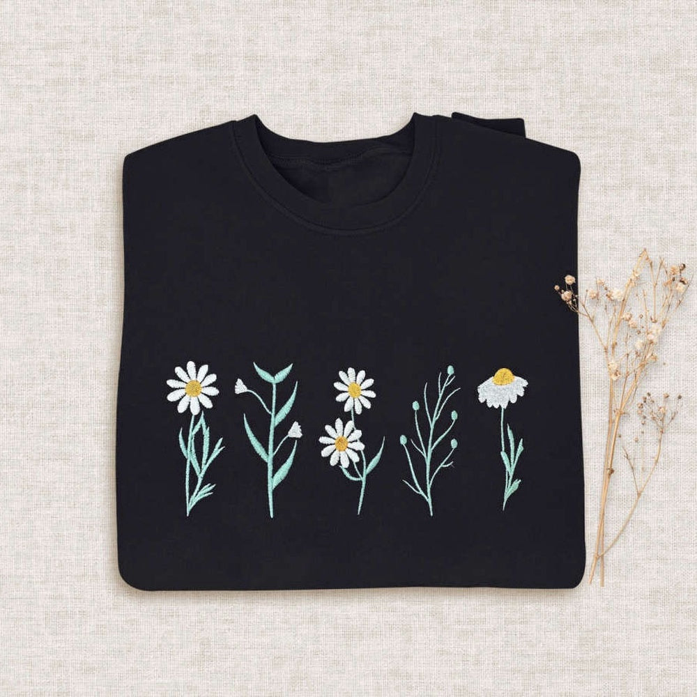 Eembroidered Custom Sweatshirts, Wildflowers Embroidered Sweatshirt 2D Crewneck Sweatshirt For Family, Christmas Gift