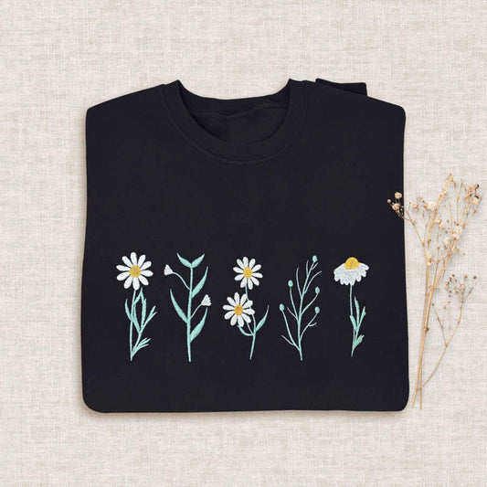 Eembroidered Custom Sweatshirts, Wildflowers Embroidered Sweatshirt 2D Crewneck Sweatshirt For Family, Christmas Gift
