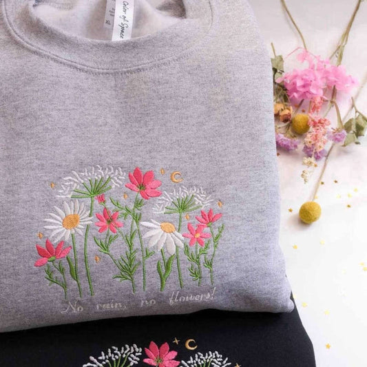 Eembroidered Custom Sweatshirts, Wildflowers Embroidered Sweatshirt 2D Crewneck Sweatshirt For Men And Women, Christmas Gift