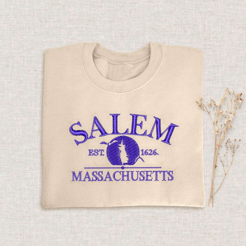 Eembroidered Custom Sweatshirts, Witch Embroidered Sweatshirt 2D Crewneck Sweatshirt For Men And Women, Christmas Gift