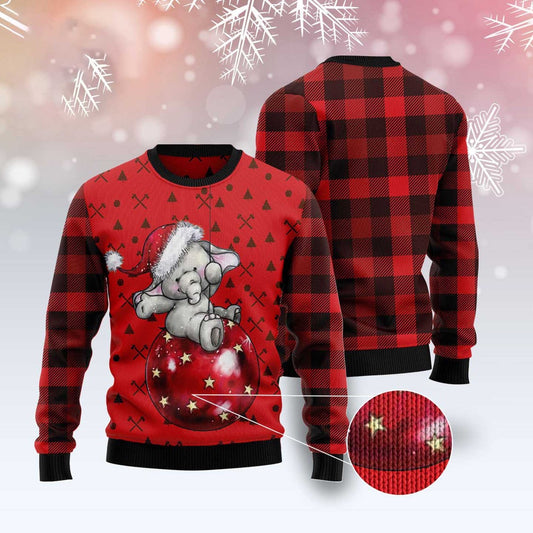 Elephant Cute Red Pattern Ugly Christmas Sweater, Funny Xmas Sweater, Sweater Xmas