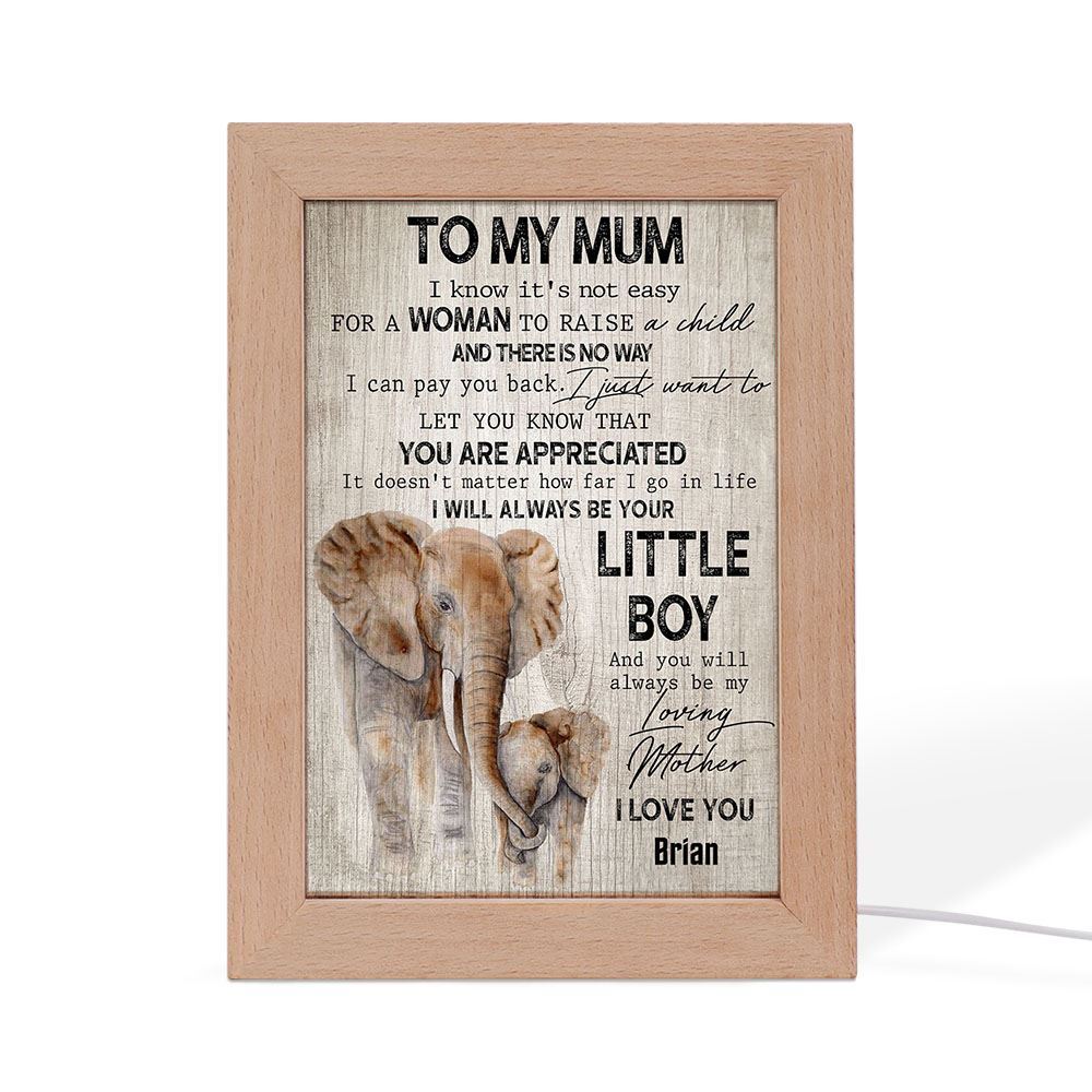 Elephant To My Mum I Know It'S Not Easy Frame Lamp, Mother's Day Night Light, Best Mom Ever, Gift For Mom