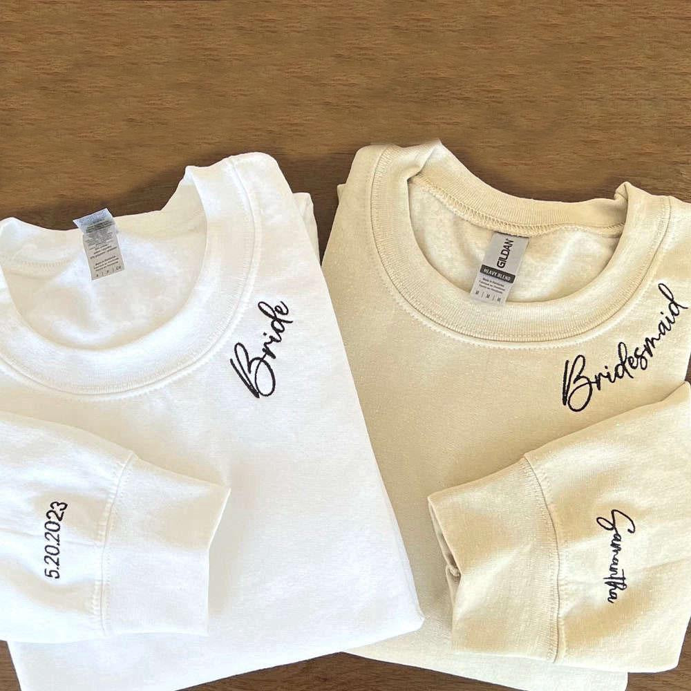 Embroidered Christmas Sweatshirts, Custom Bridesmaid Embroidered Sweatshirt 2D Crewneck Sweatshirt Bridesmaid Gift