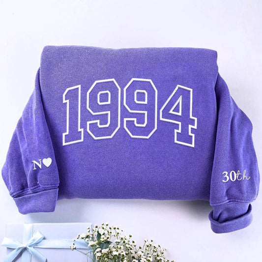 Embroidered Christmas Sweatshirts, Custom Embroidered Birth Year Varsity Sweatshirt