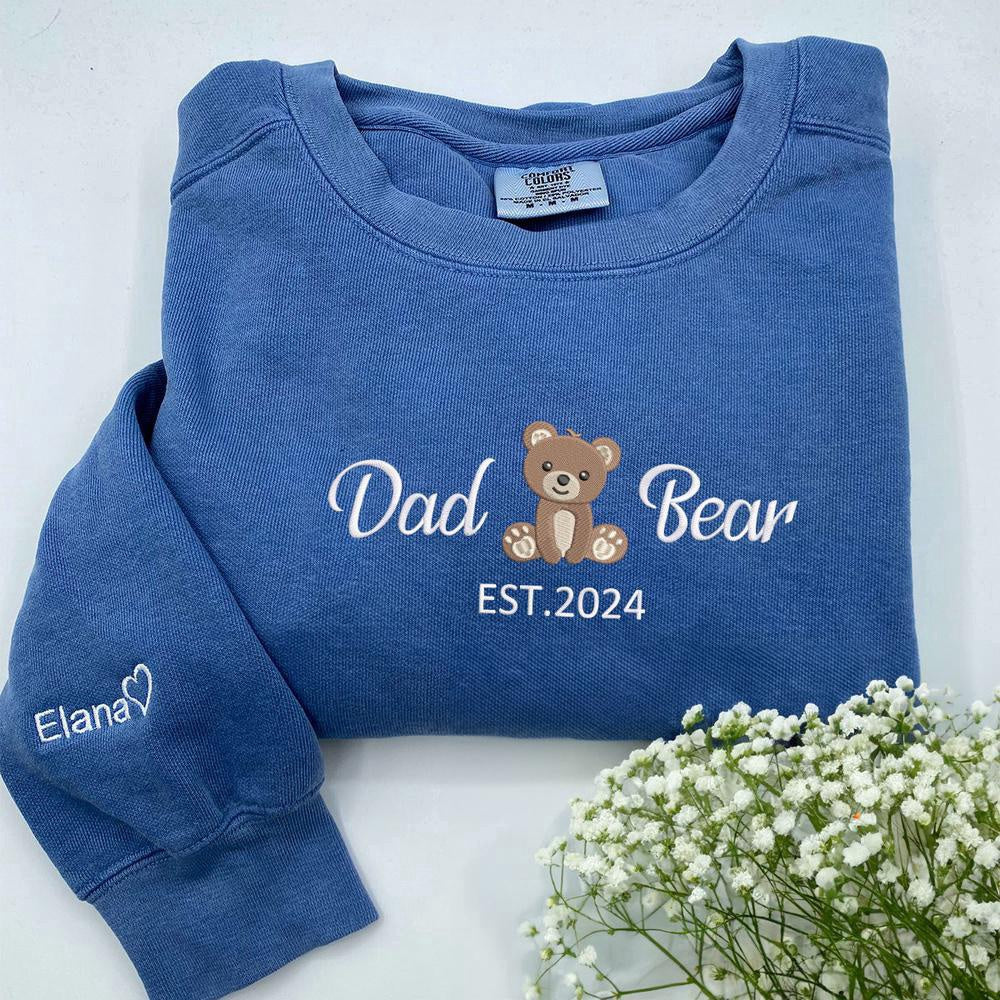 Embroidered Christmas Sweatshirts, Custom Embroidered Dad Bear Sweatshirt
