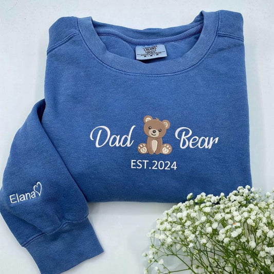 Embroidered Christmas Sweatshirts, Custom Embroidered Dad Bear Sweatshirt