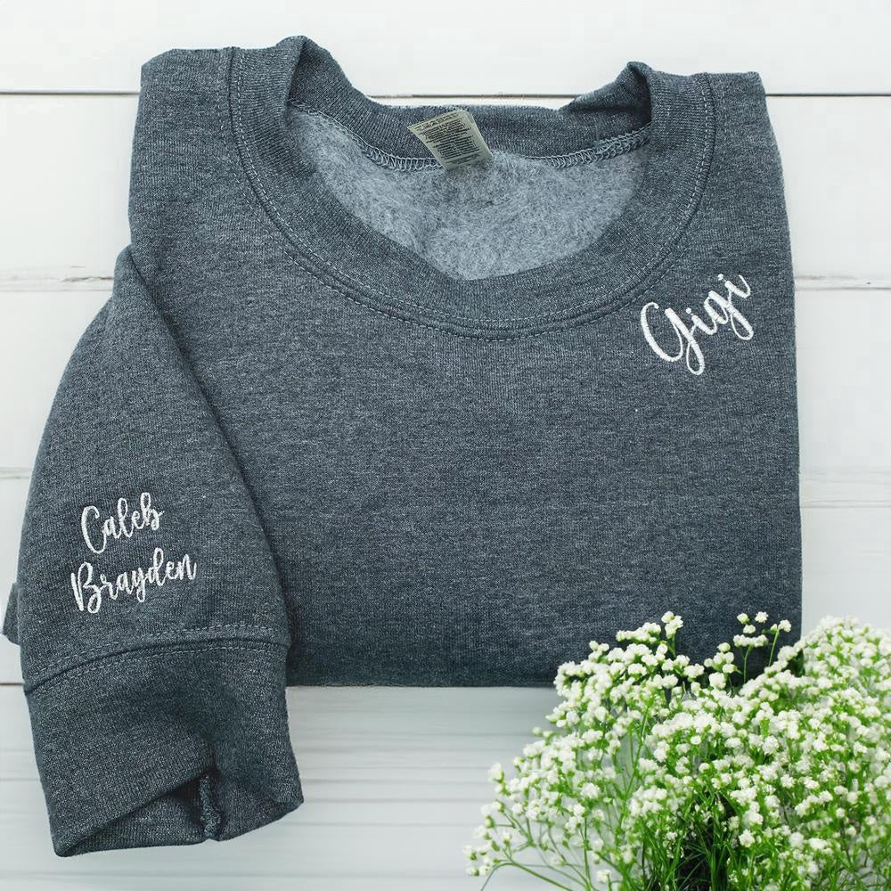 Embroidered Christmas Sweatshirts, Custom Embroidered Gigi 1 Sweatshirt On Sleeve