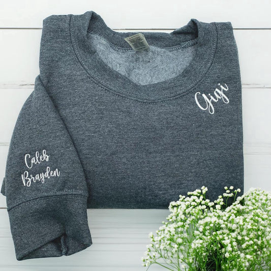 Embroidered Christmas Sweatshirts, Custom Embroidered Gigi 1 Sweatshirt On Sleeve