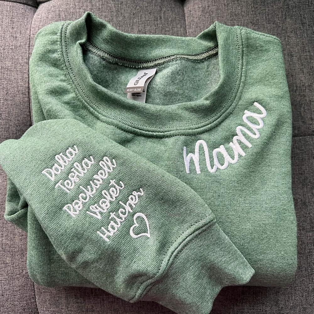 Embroidered Christmas Sweatshirts, Custom Embroidered Gigi 2 Sweatshirt On Sleeve