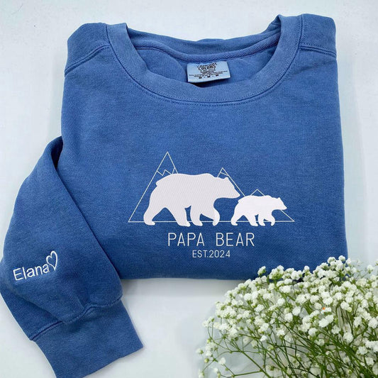 Embroidered Christmas Sweatshirts, Custom Embroidered Papa Bear Sweatshirt
