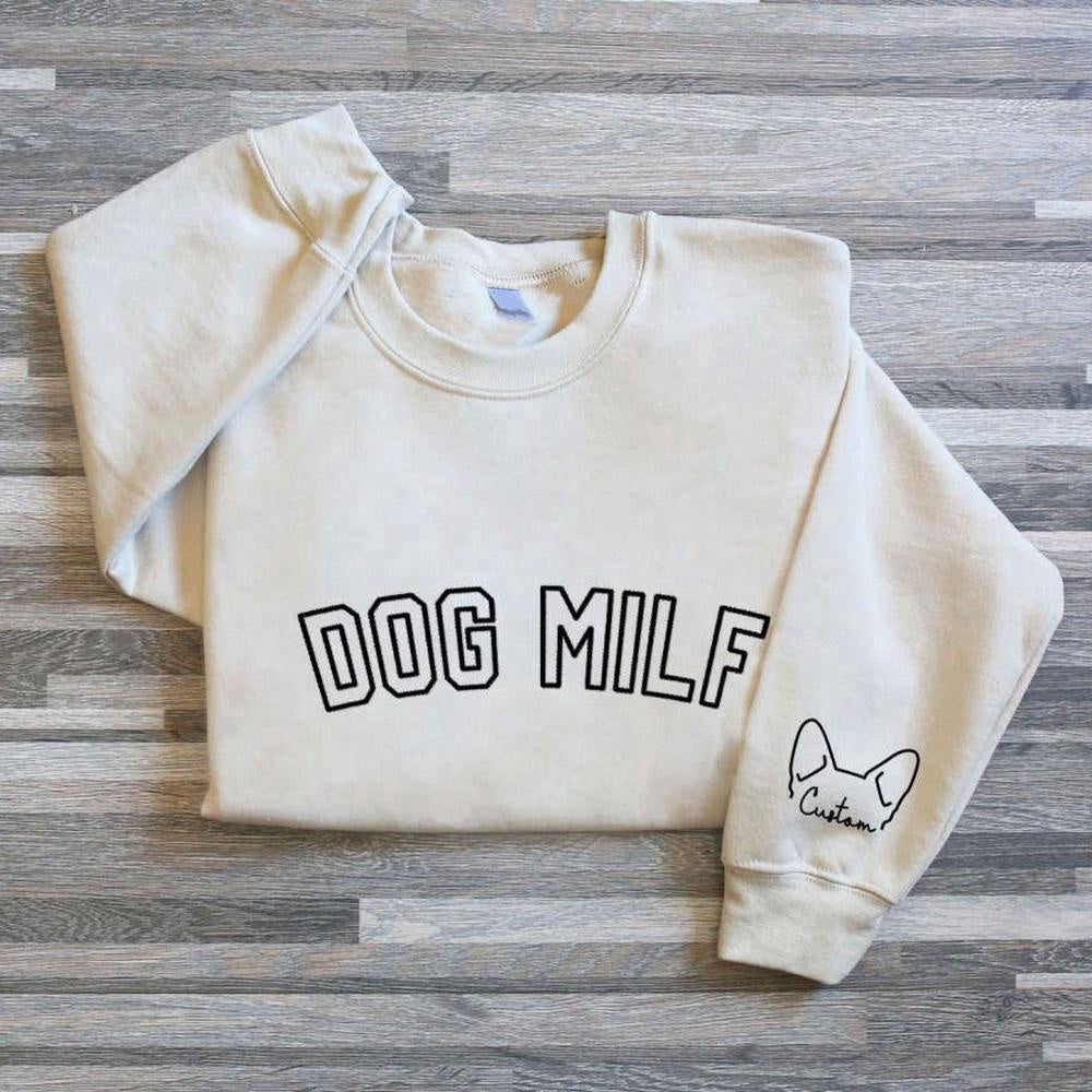 Embroidered Christmas Sweatshirts, Dog Milf Embroidered Sweatshirt, Embroidered Dog Milk Gift, Dog Milk Sweatshirt For Women
